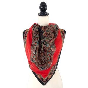 Vintage Red & Black Patterned Scarf - 30” square